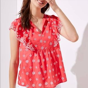 Loft Flutter Sleeve Top Size Small pink eyelet blouse Ann Taylor